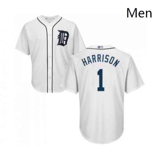 Mens Detroit Tigers 1 Josh Harrison Replica White Home Cool Base Baseball Jersey